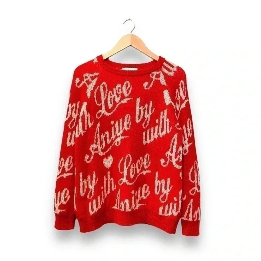 Aniye By With Love Red White Mohair Blend Pullover Crewneck Sweater Size Xs